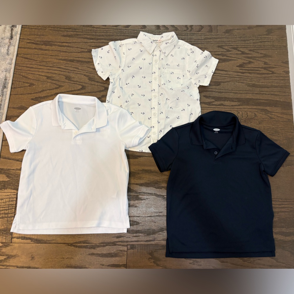 EUC Lot of 3 Boys Small S 6-7 White & Navy School Uniform Nautical Polo Shirts